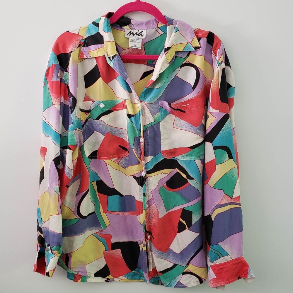 MIA - Vintage multicolor silk blouse  size LARGE
